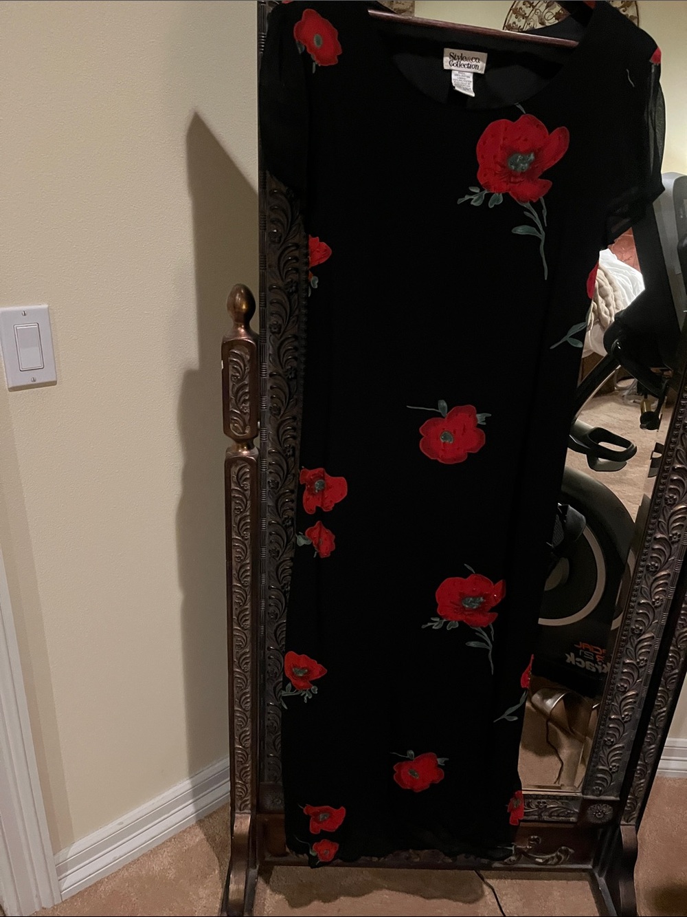 Black Floral Maxi Dress with Red Poppy Print